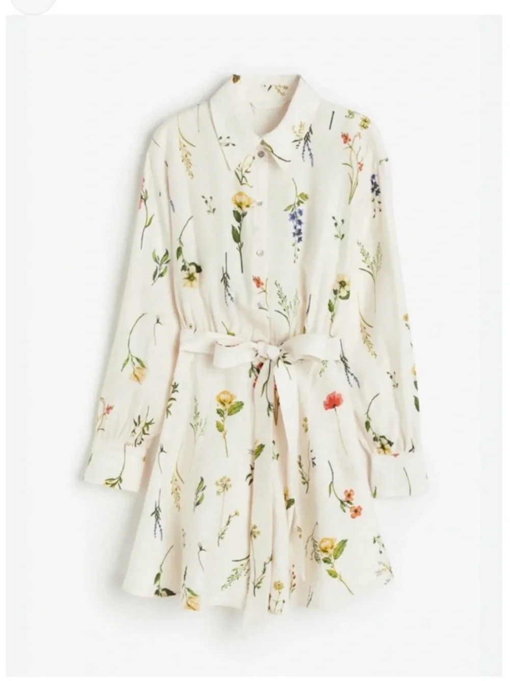 H&M Cream Floral Button-Front Shirtdress with Belt - Picture 3 of 4